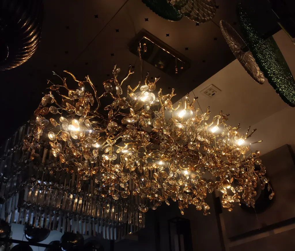 Rectangular Golden Bloom Crystal Chandelier light zone