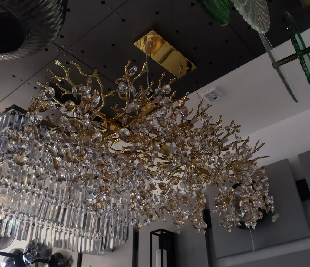 Rectangular Golden Bloom Crystal Chandelier light zone