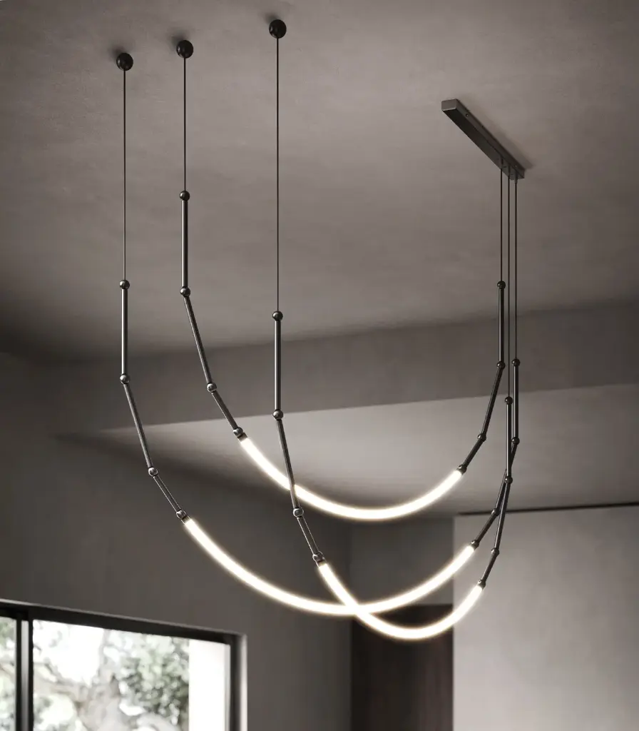 Sculptural Arc Double Height Linear Chandelier