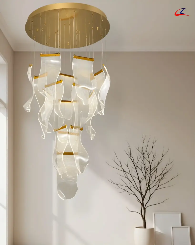 Sculptural Double Height Chandelier 