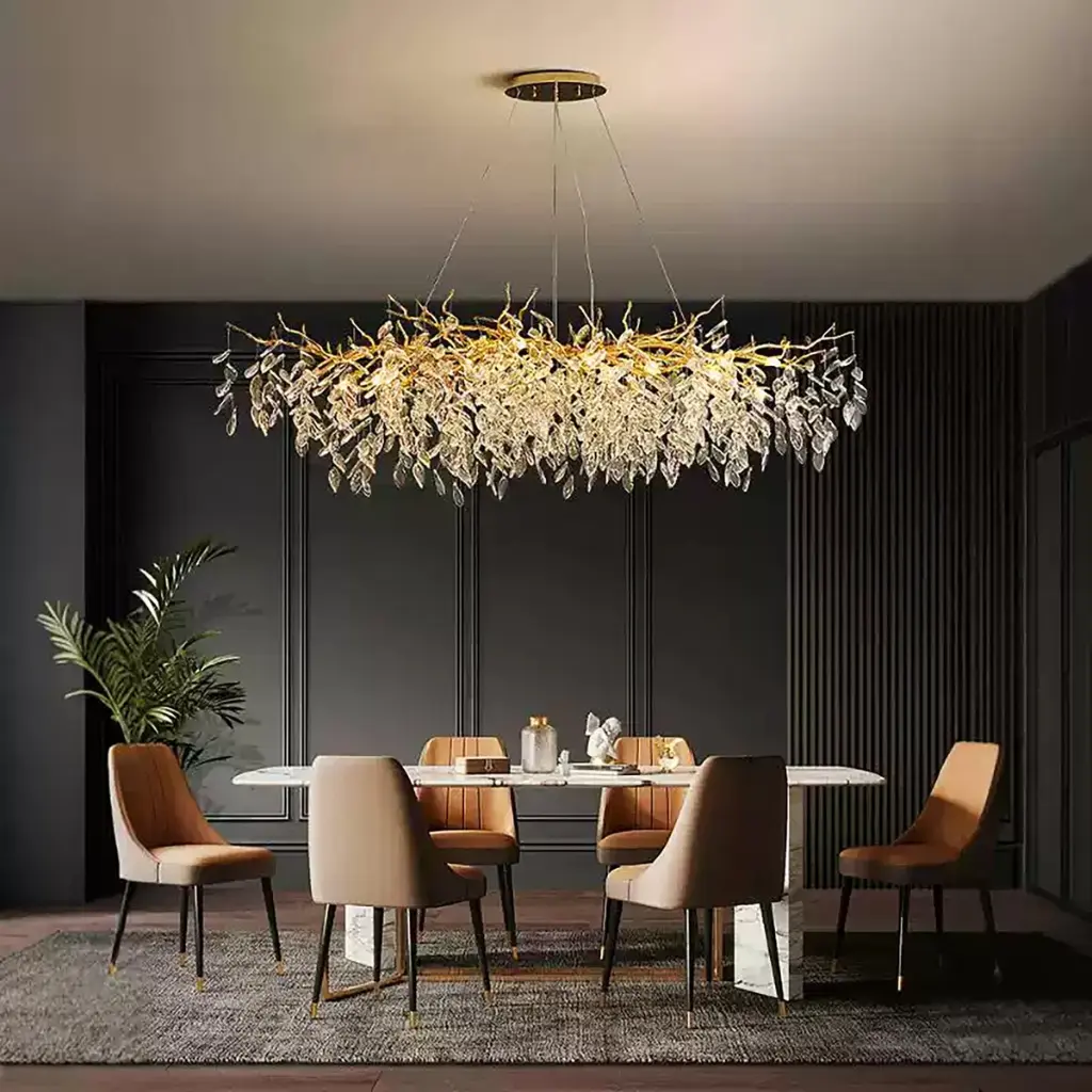 Rectangular Golden Bloom Crystal Chandelier