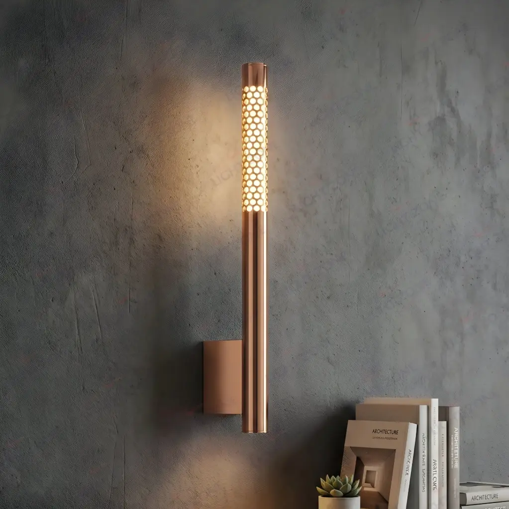 Cylinder Rose Gold Grid Wall Sconce