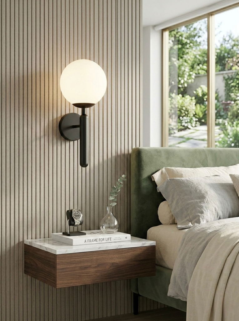 Black glass wall light