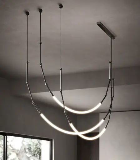 Sculptural Arc Double Height Linear Chandelier